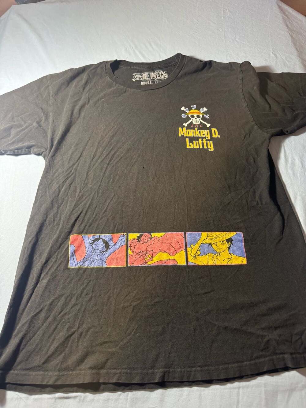 Ripple Junction One Piece Monkey D. Luffy Black Graphic T-Shirt Men's Size L
